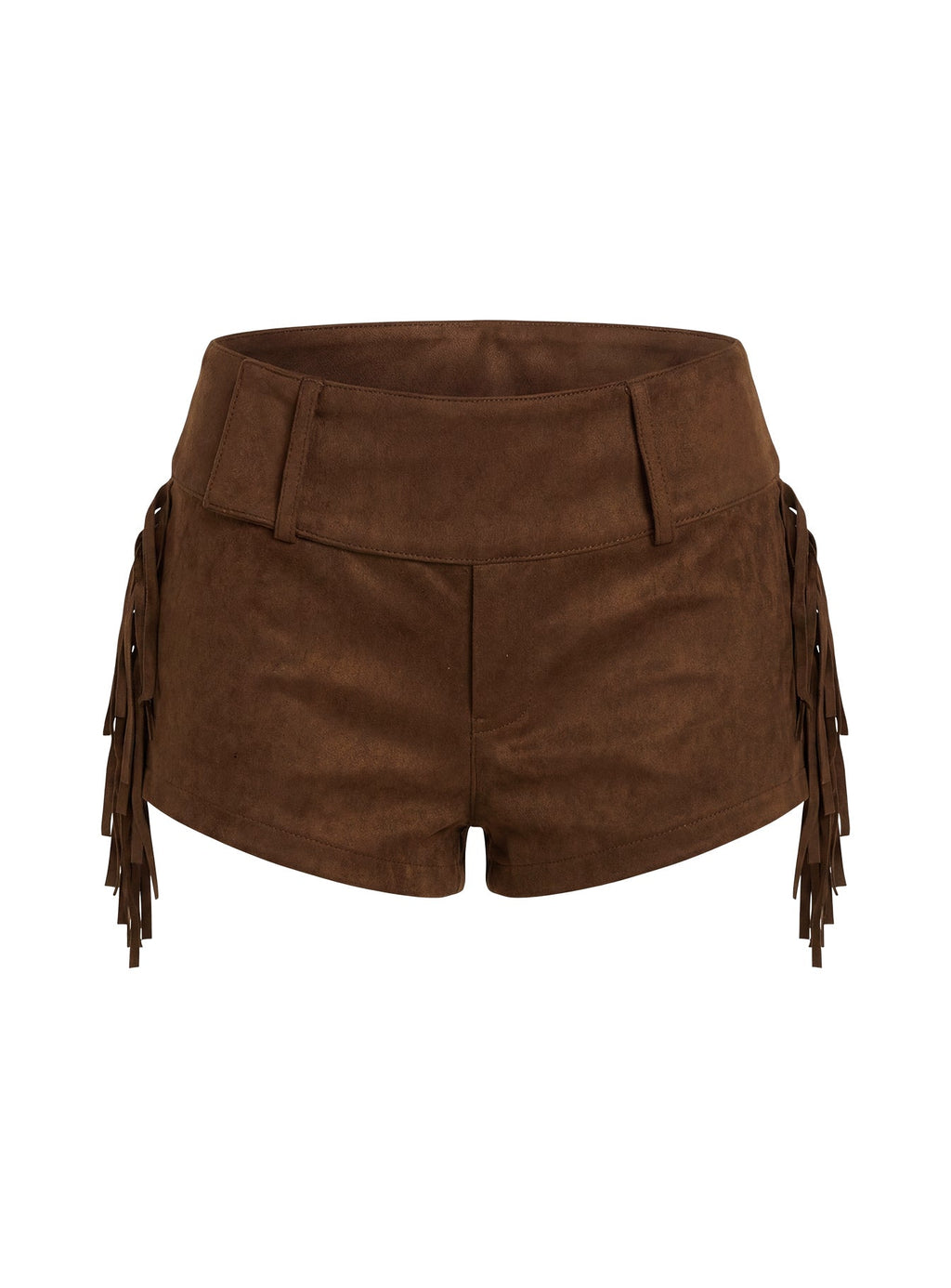 Dakohda Faux Suede Fringe Micro Short Chocolate Brown