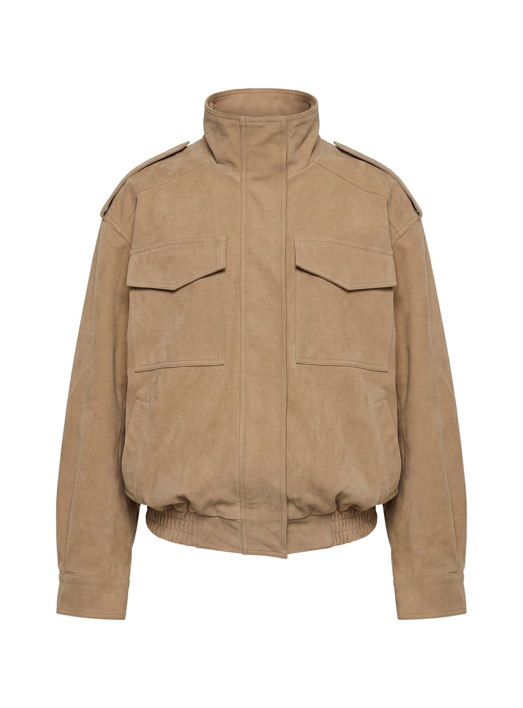 Double Life Funnel Neck Cargo Jacket Beige Petite