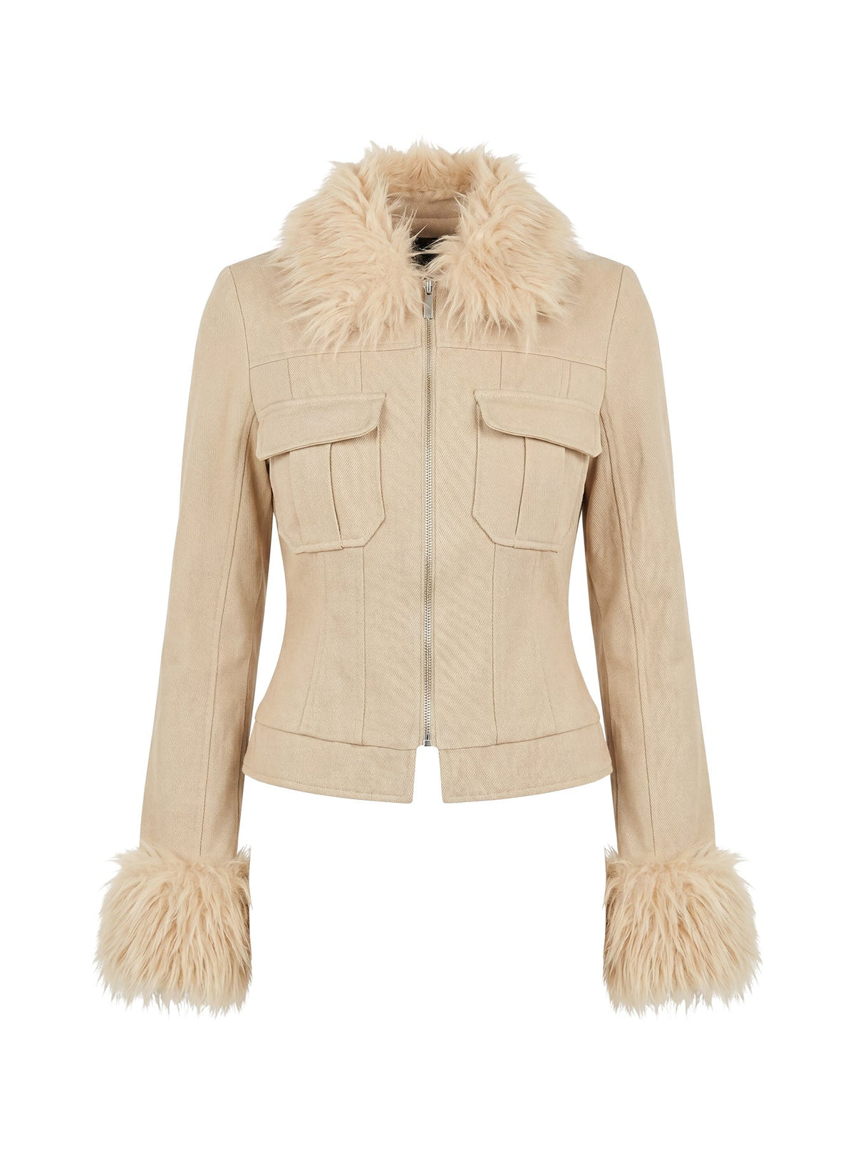 Nindie Faux Fur Contrast Jacket Tan