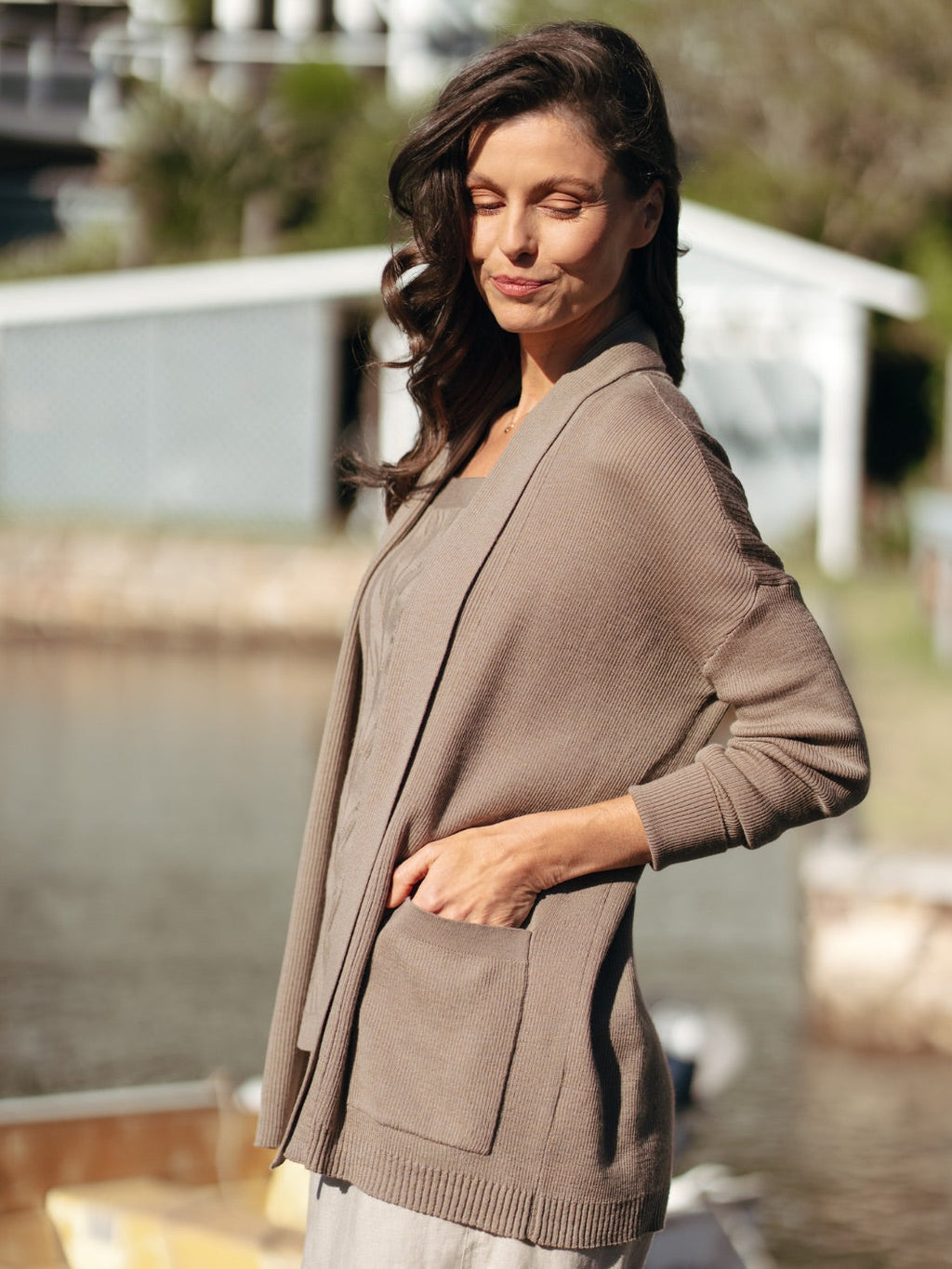 Harbour Merino Wool Knit Cardigan Elm