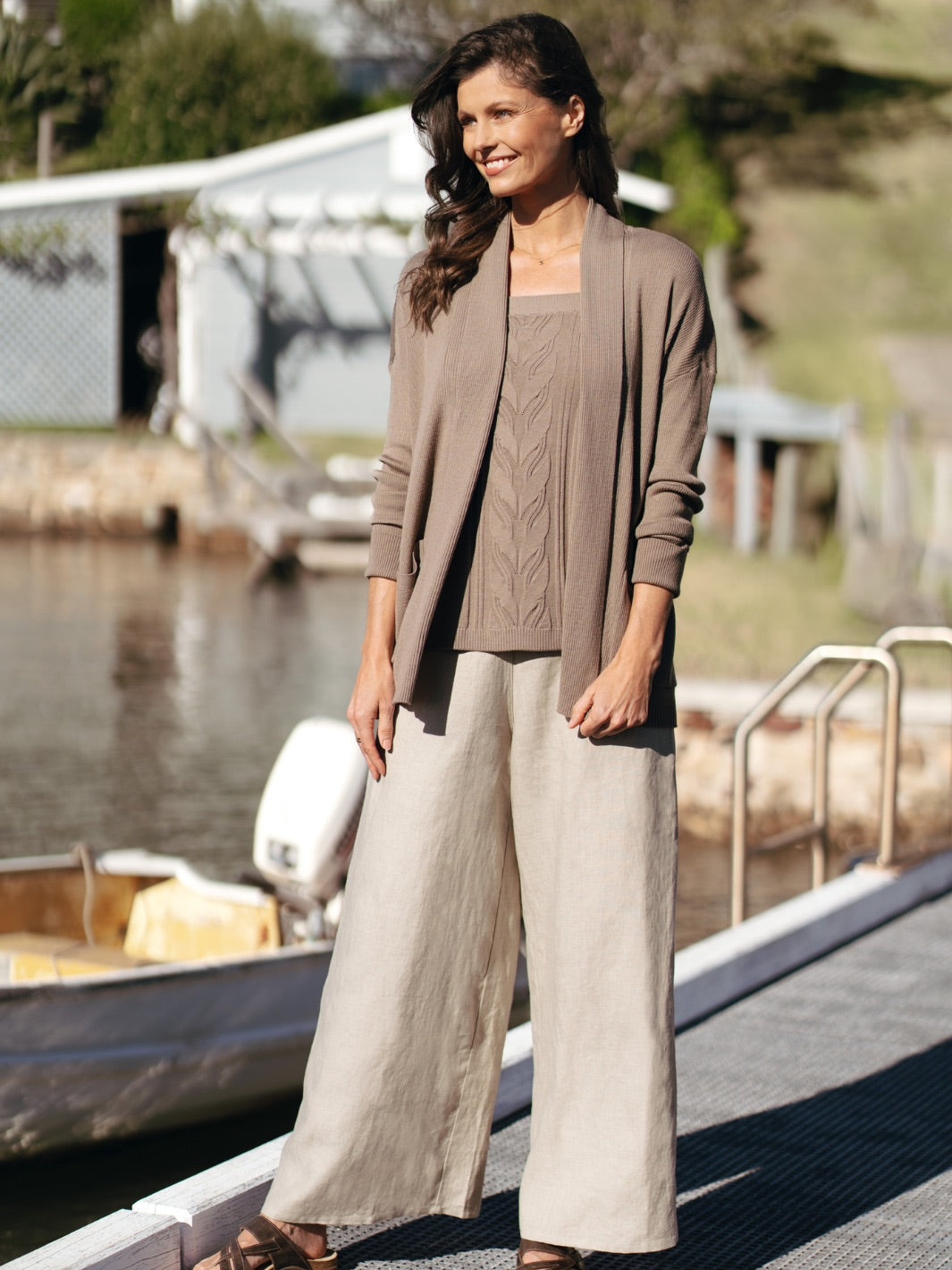 Harbour Merino Wool Knit Cardigan Elm