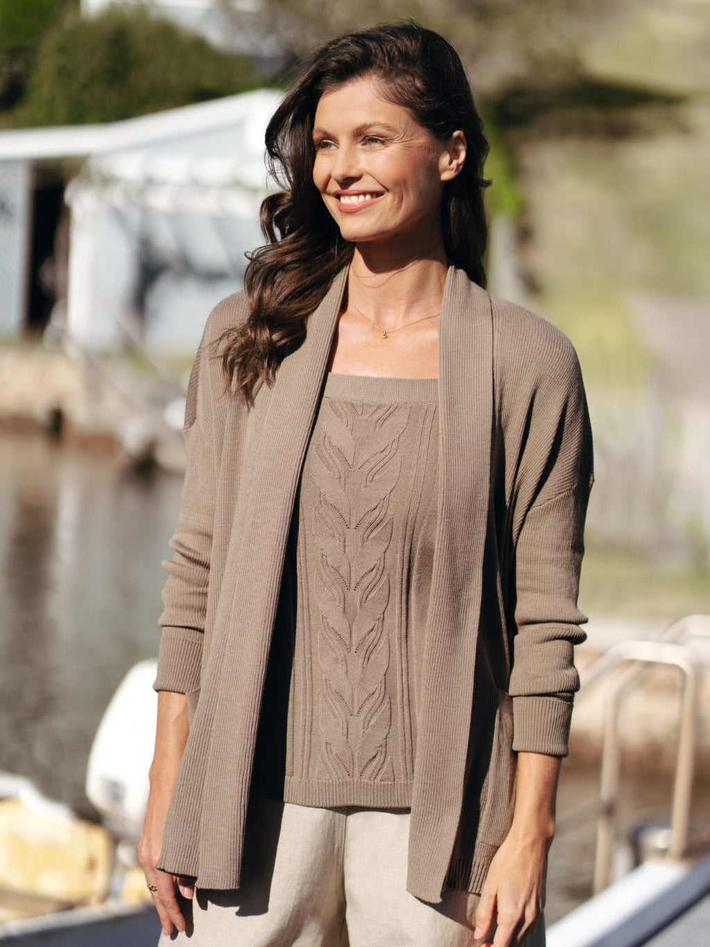 Harbour Merino Wool Knit Cardigan Elm
