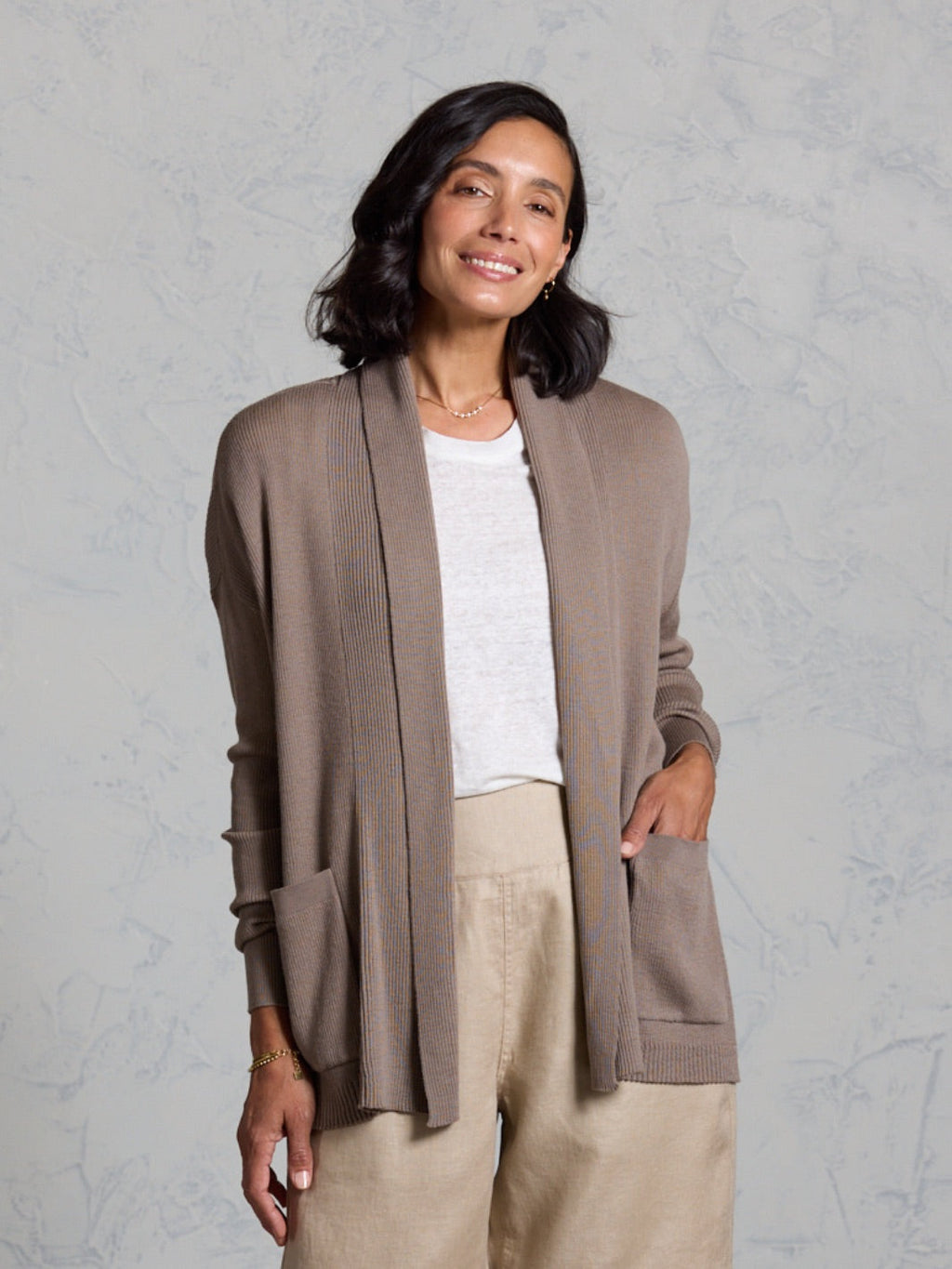 Harbour Merino Wool Knit Cardigan Elm