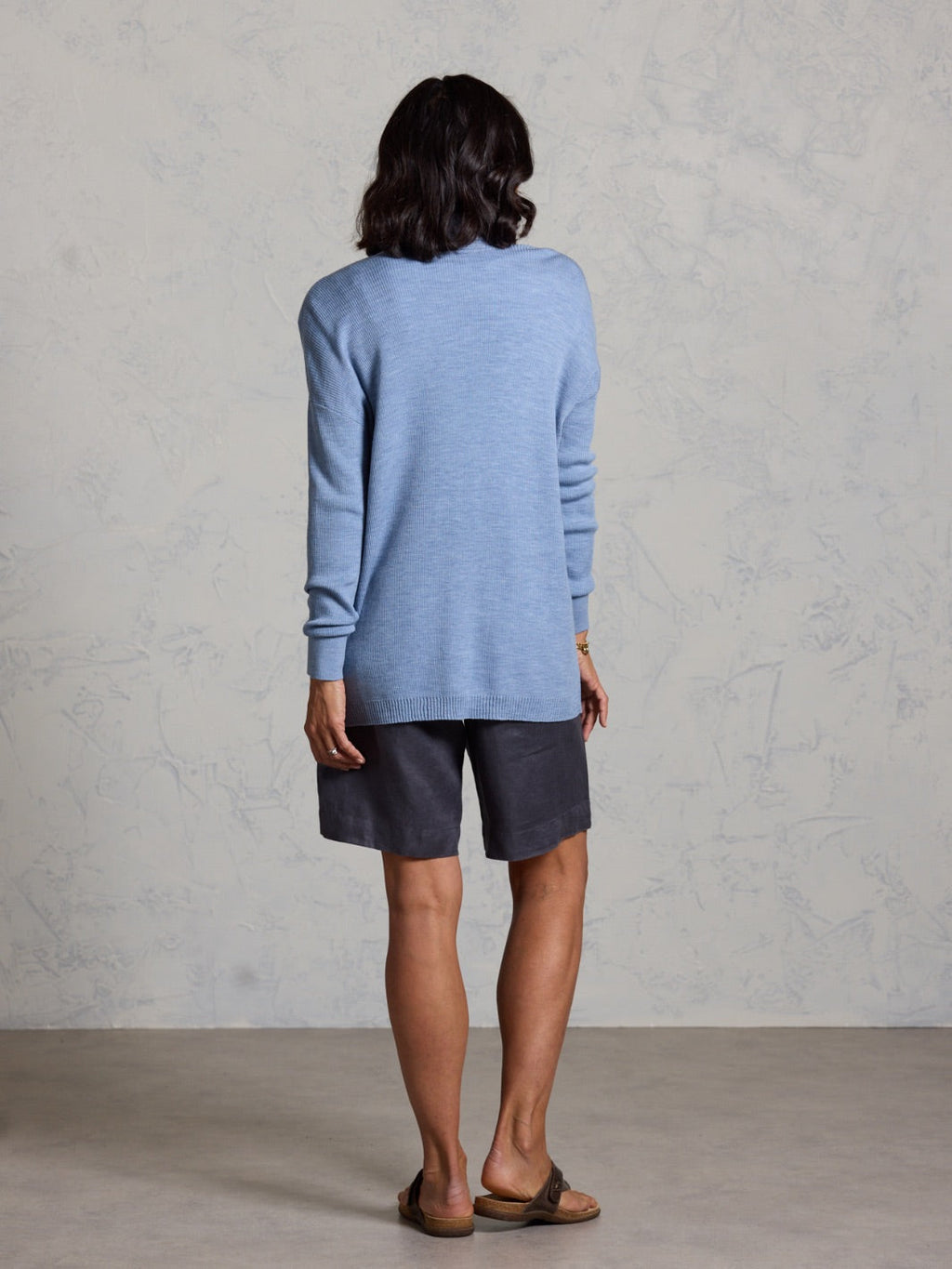 Harbour Merino Wool Knit Cardigan Sea Blue