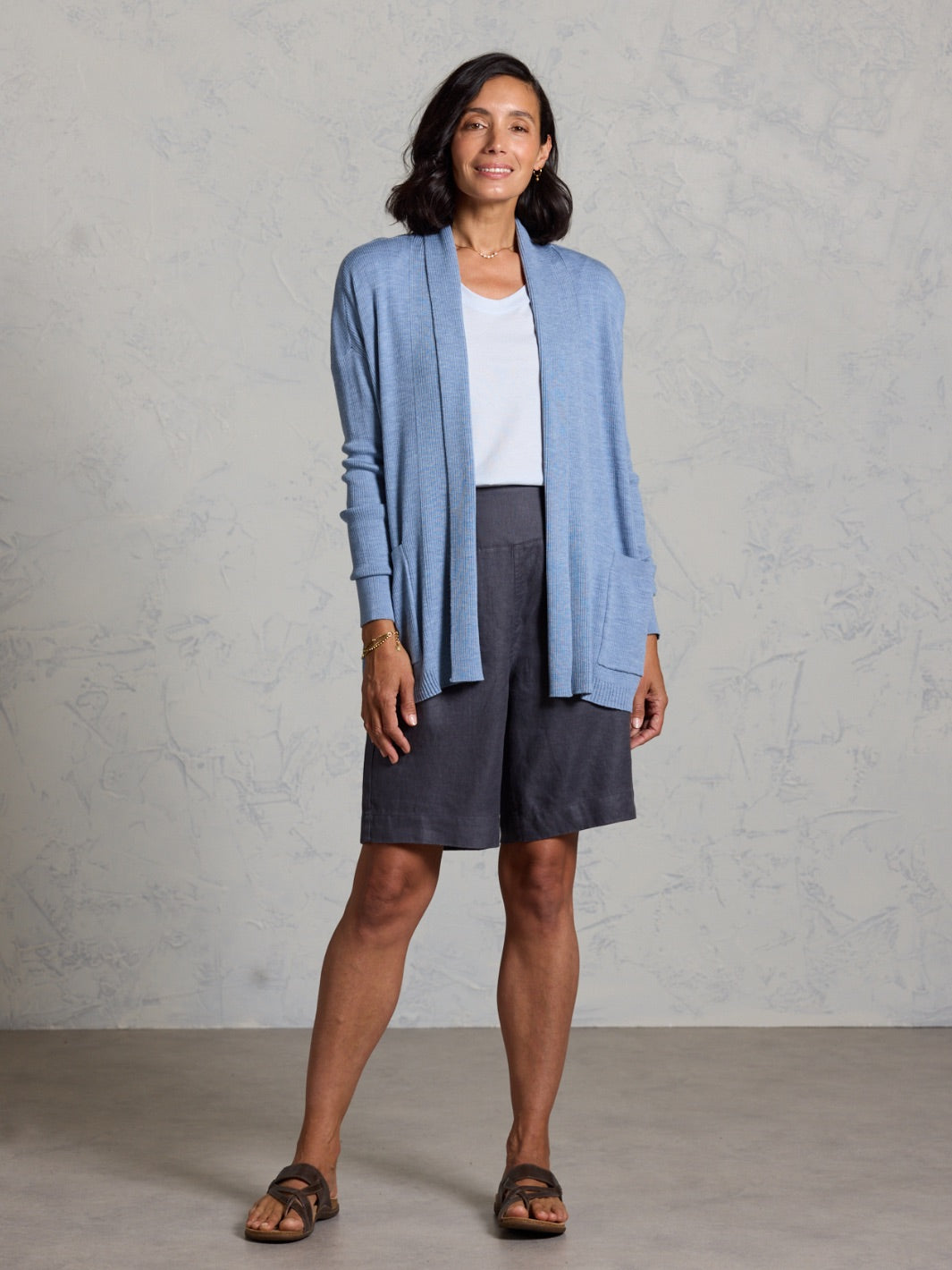 Harbour Merino Wool Knit Cardigan Sea Blue