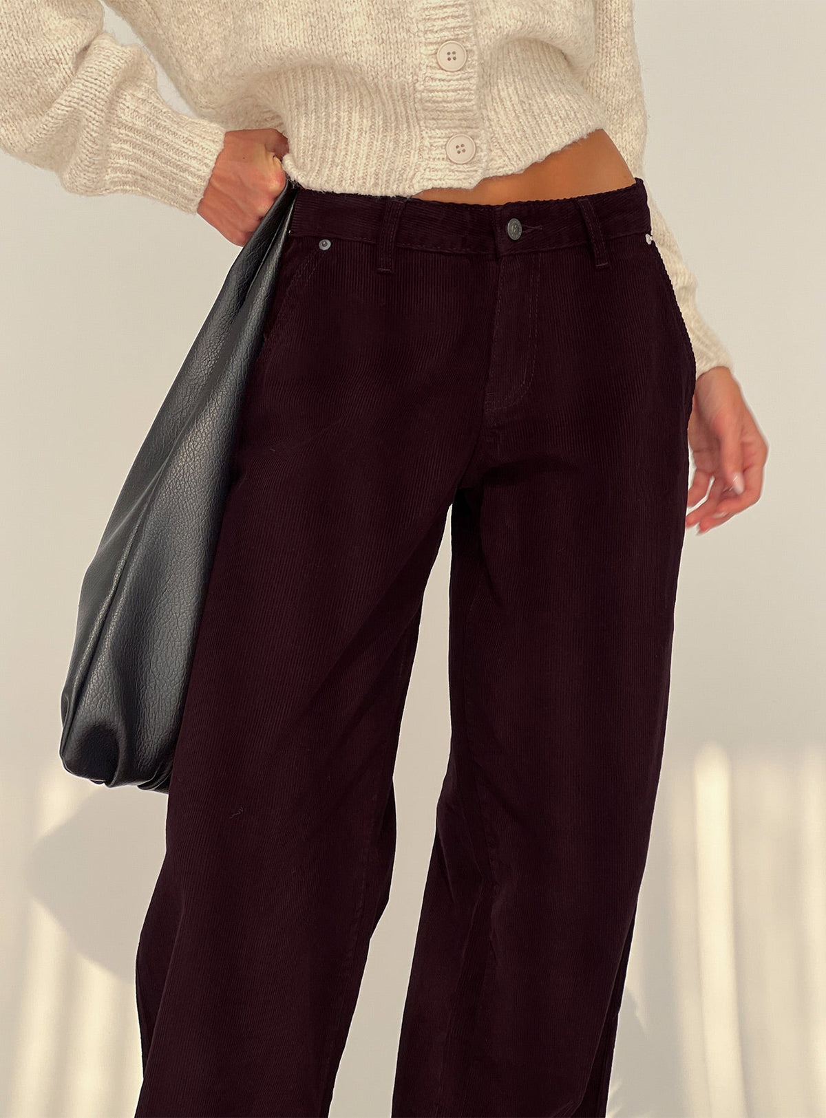 Jacynda Low Waist Wide Leg Corduroy Jeans Currant