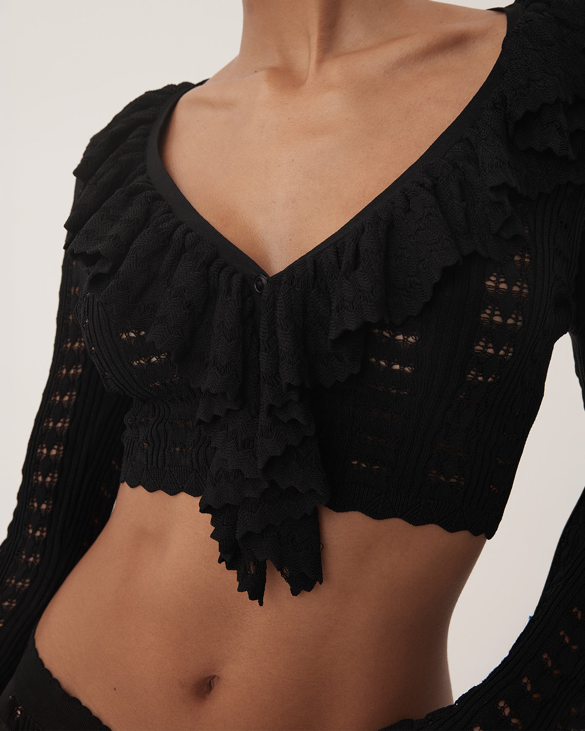 Starlight Ruffle Crochet Cardi | Eclipse Black