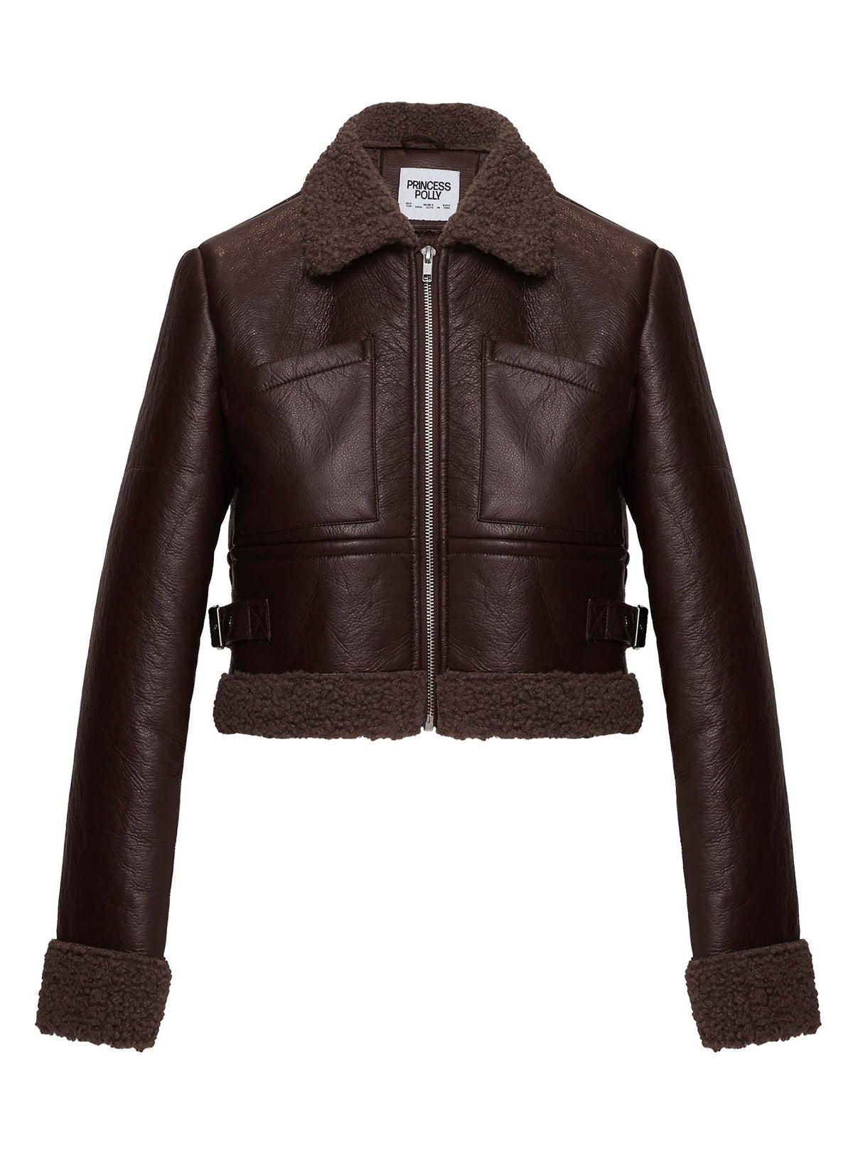 Mayella Shearling Faux Leather Jacket Brown