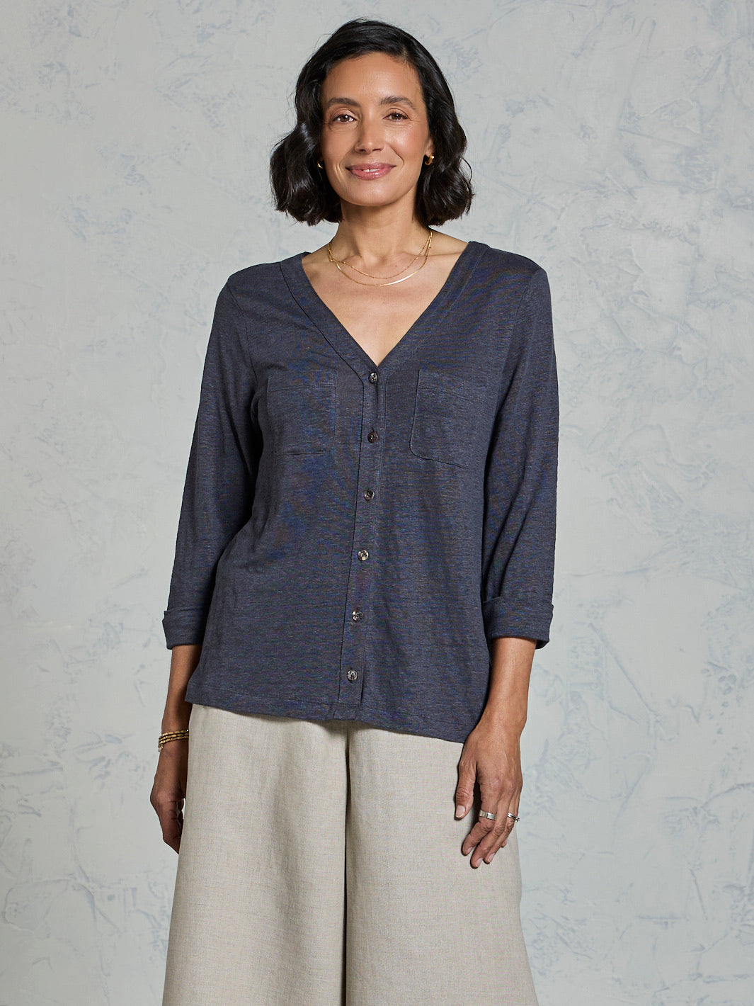 Marlee Linen Jersey Top Charcoal