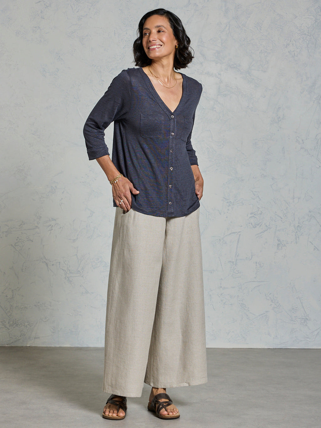Marlee Linen Jersey Top Charcoal