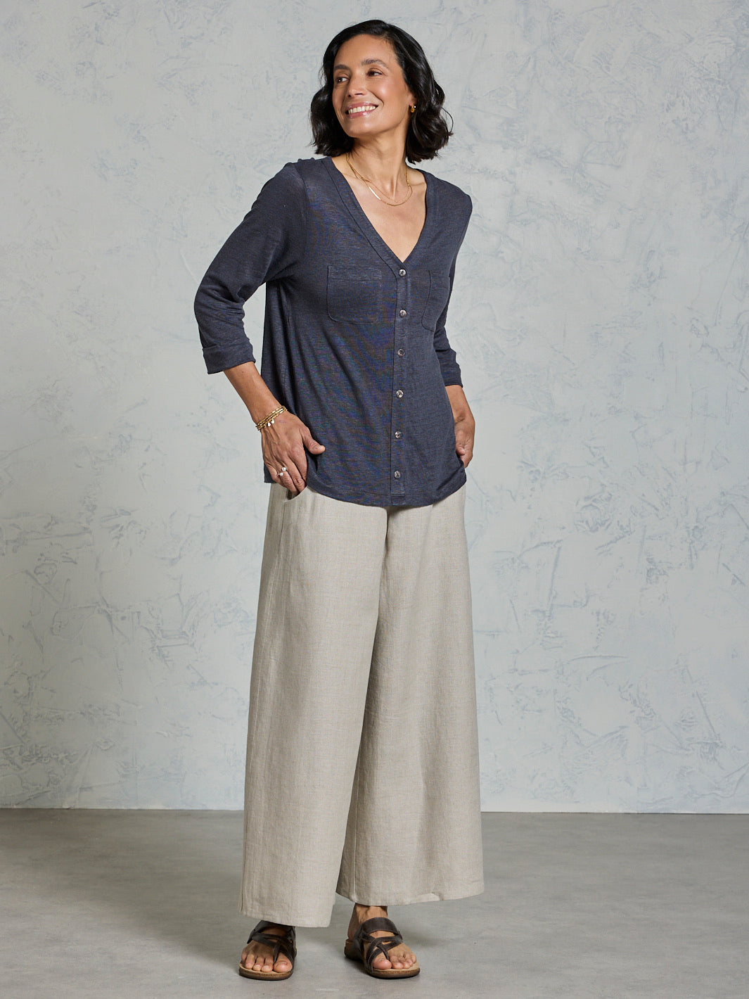 Marlee Linen Jersey Top Charcoal