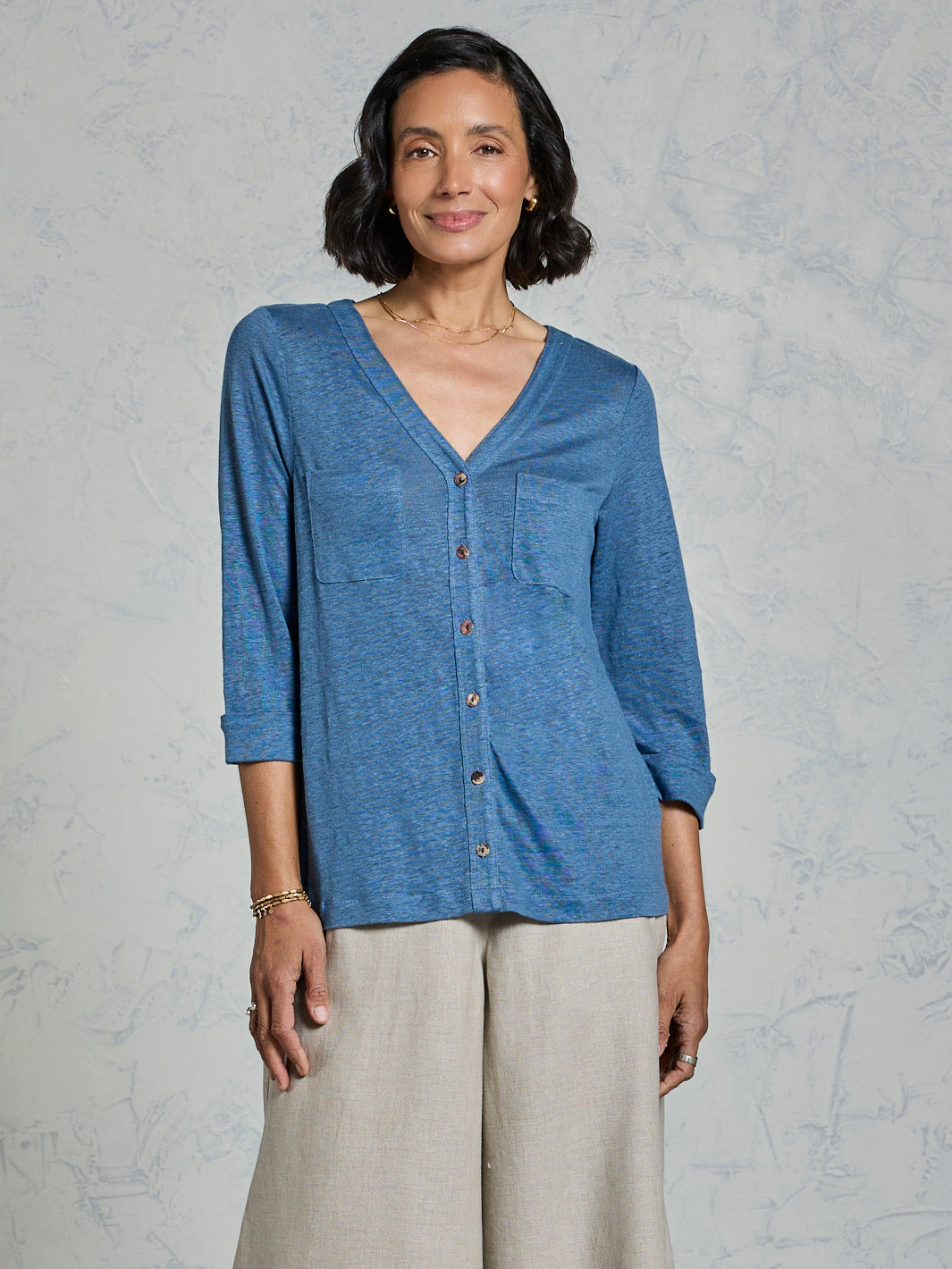 Marlee Linen Jersey Top Aegean Blue