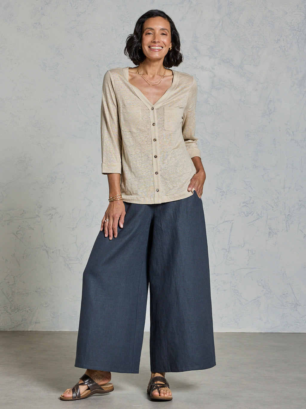 Marlee Linen Jersey Top Stone