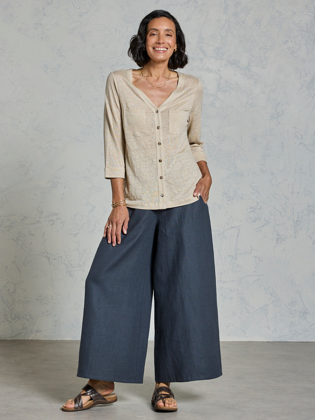Marlee Linen Jersey Top Stone
