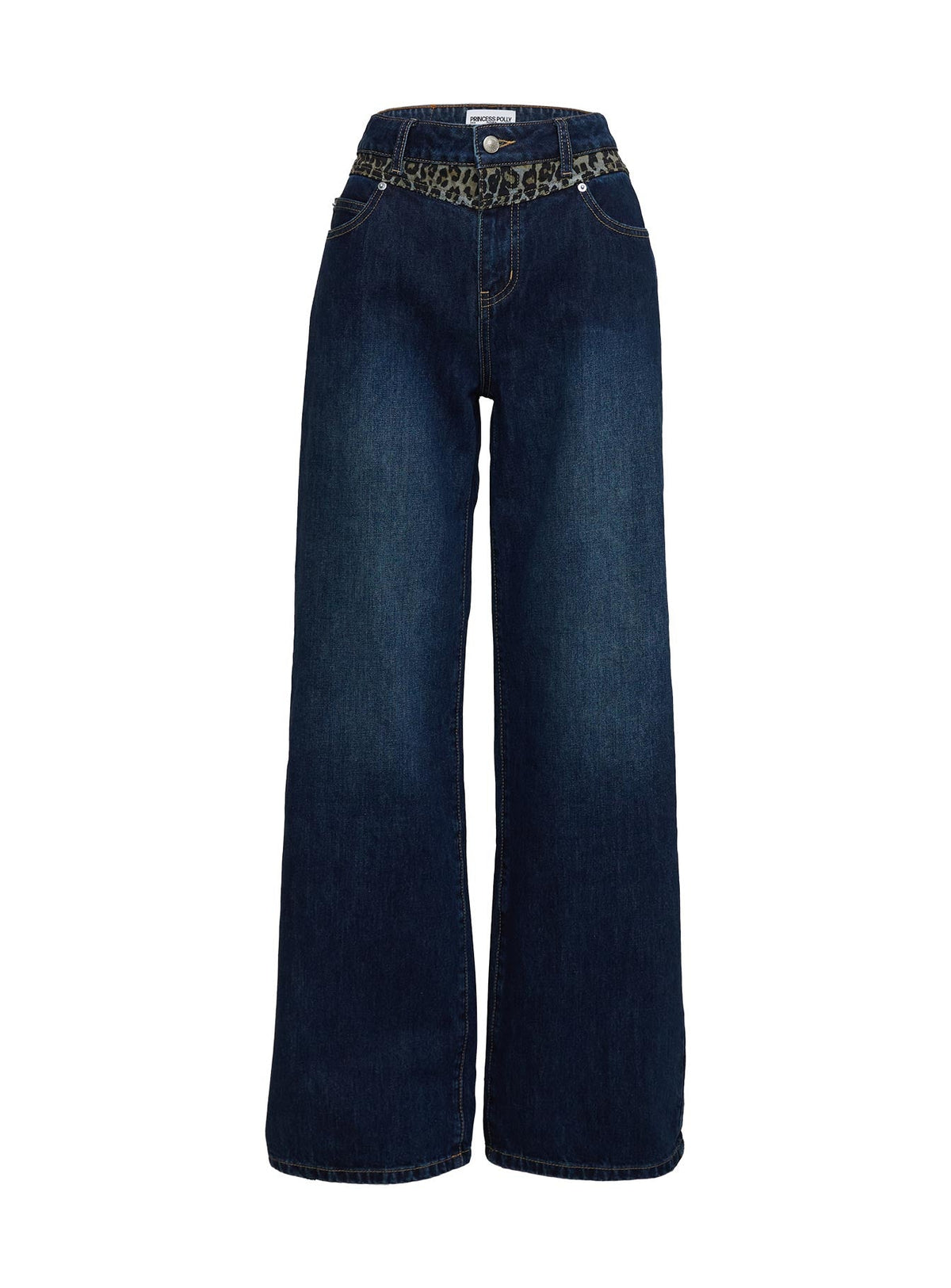Savenna Mid Rise Wide Leg Jeans Dark Wash / Leopard