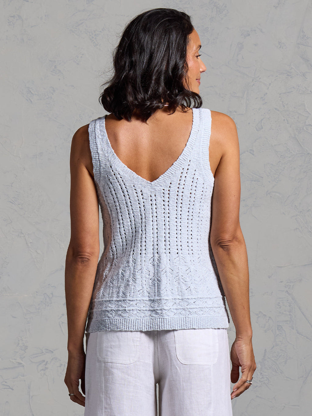 Sandlily Cotton Linen Knit Top Serene Blue