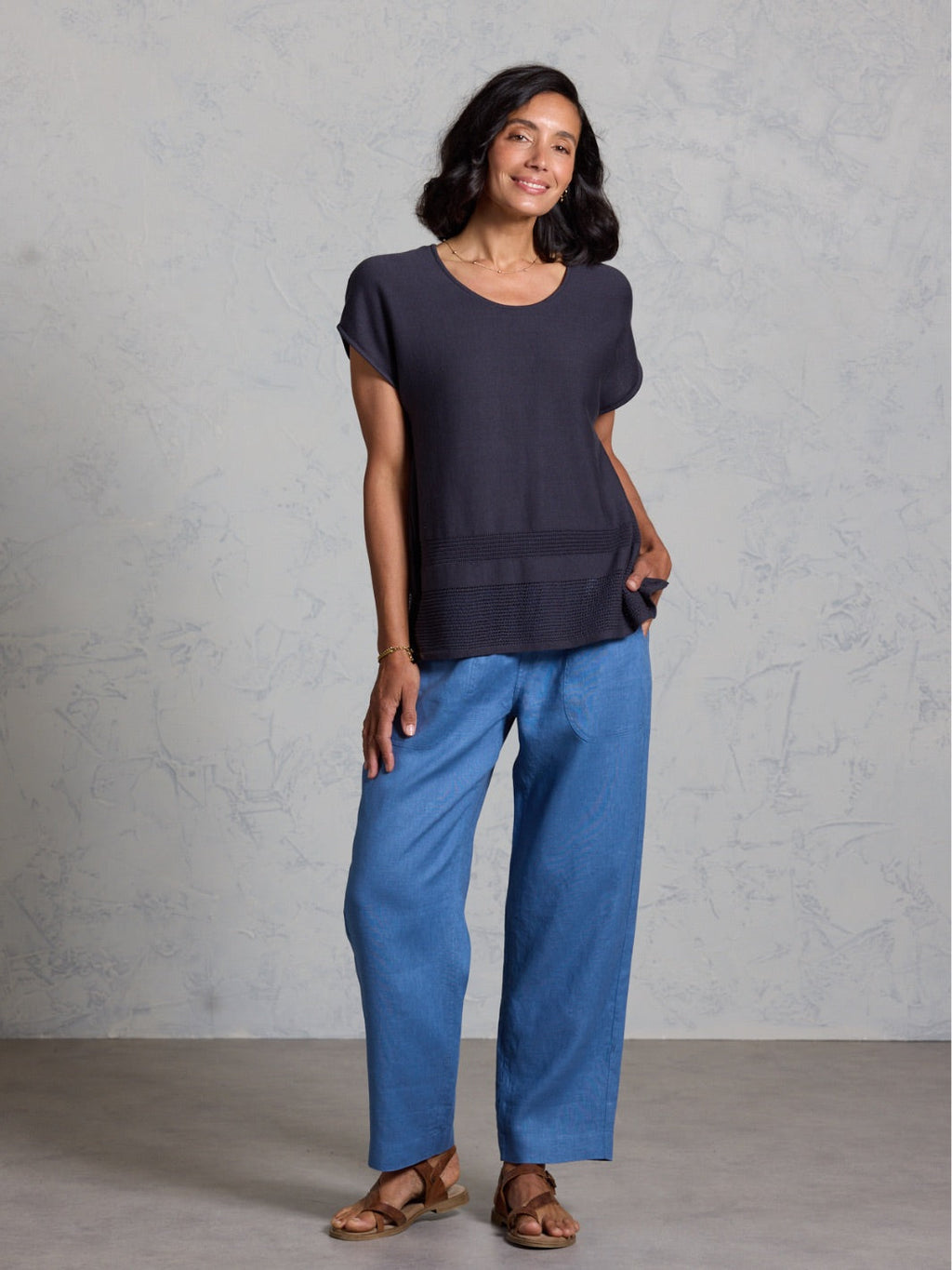 Sundown Cotton Knit Top Charcoal