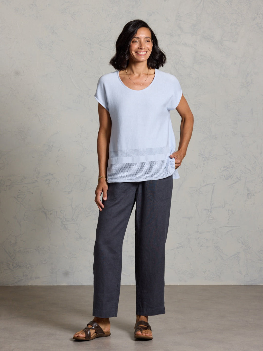 Sundown Cotton Knit Top Serene Blue