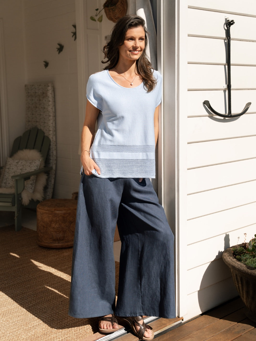 Sundown Cotton Knit Top Serene Blue