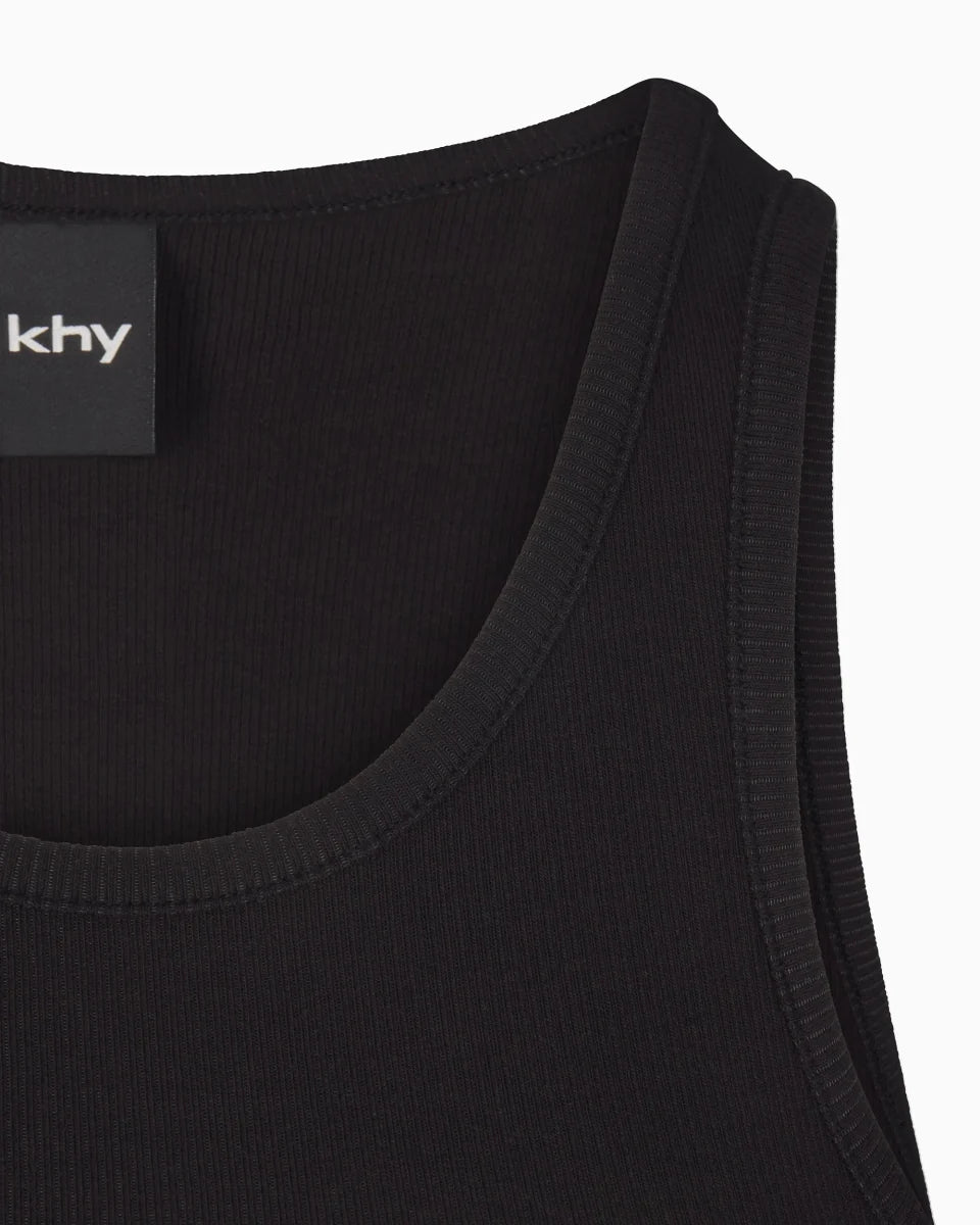 Cropped Raw Hem Rib Tank | Black