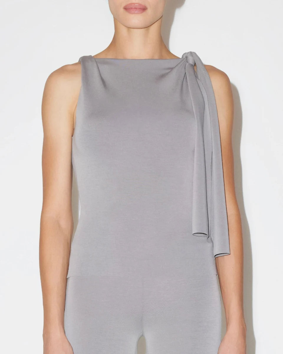 Sueded Stretch Knotted Top | Steel Grey