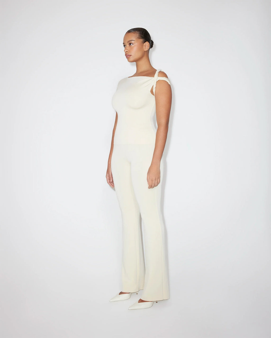 Sueded Stretch Twisted Top | Stone