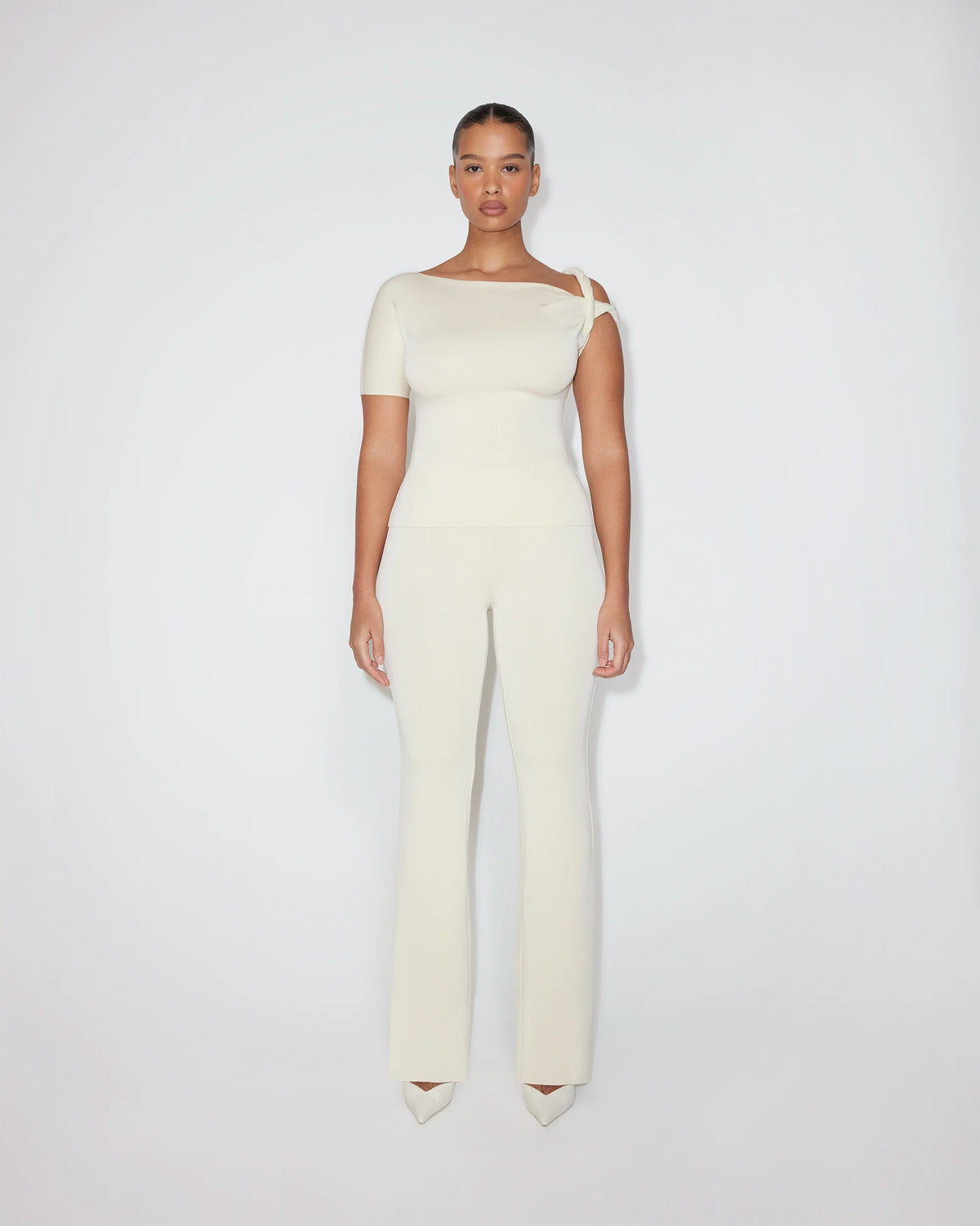 Sueded Stretch Twisted Top | Stone